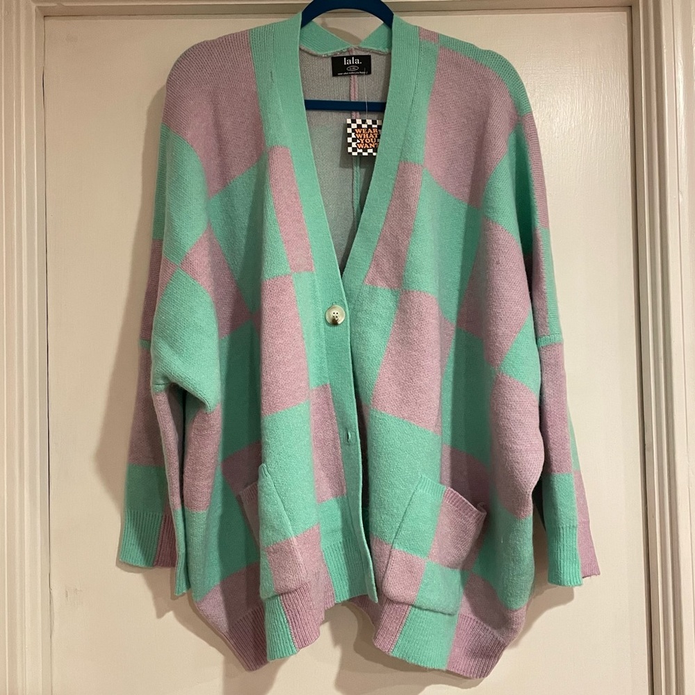 Dressed in LALA - Love You Oversized Checkerboard Cardigan L/XL